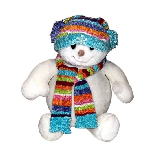 Toys R Us Animal Alley Stuffed Plush Meltin Snowman Winter Knit Scarf Hat 2000 - Picture 1 of 11